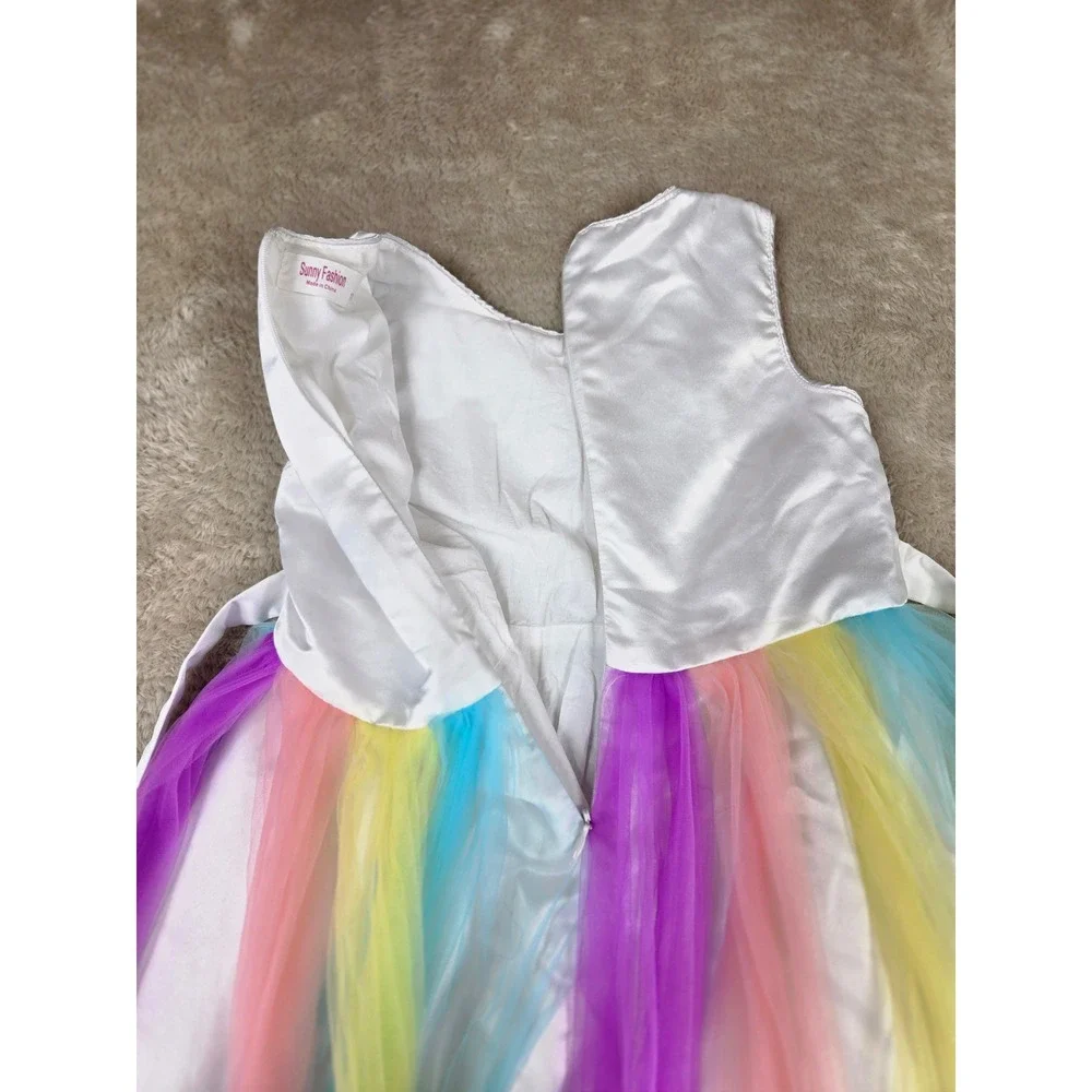 Sunny Fashion Girls Rainbow Tulle Sequin Party Dress Sleeveless Multicolor Sz 10